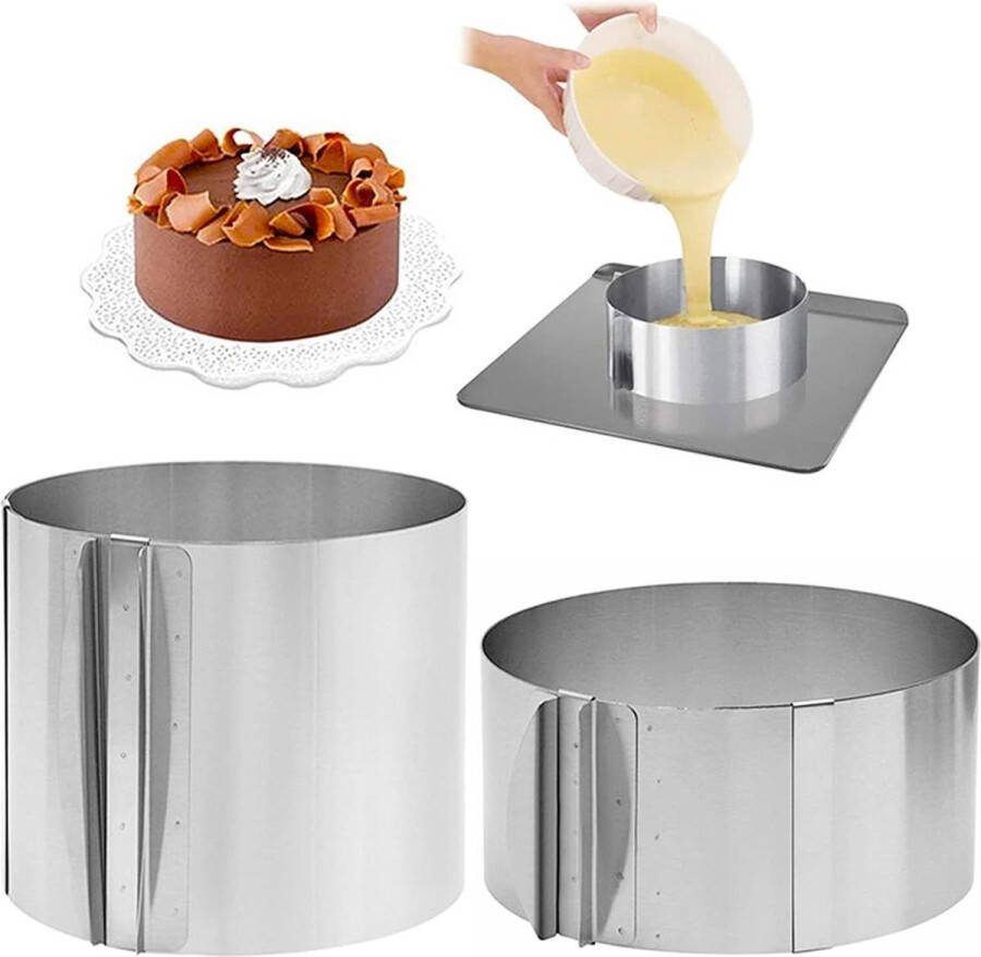 Verstelbare taartring Extra hoog 15 cm Roestvrij staal Diameter verstelbaar Antislip 2 stuks Cake ring