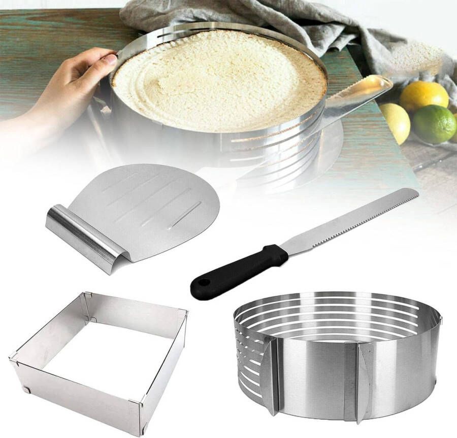 Verstelbare taartring van roestvrij staal 4-delig 24-30 cm taartring snijhulp Cake ring