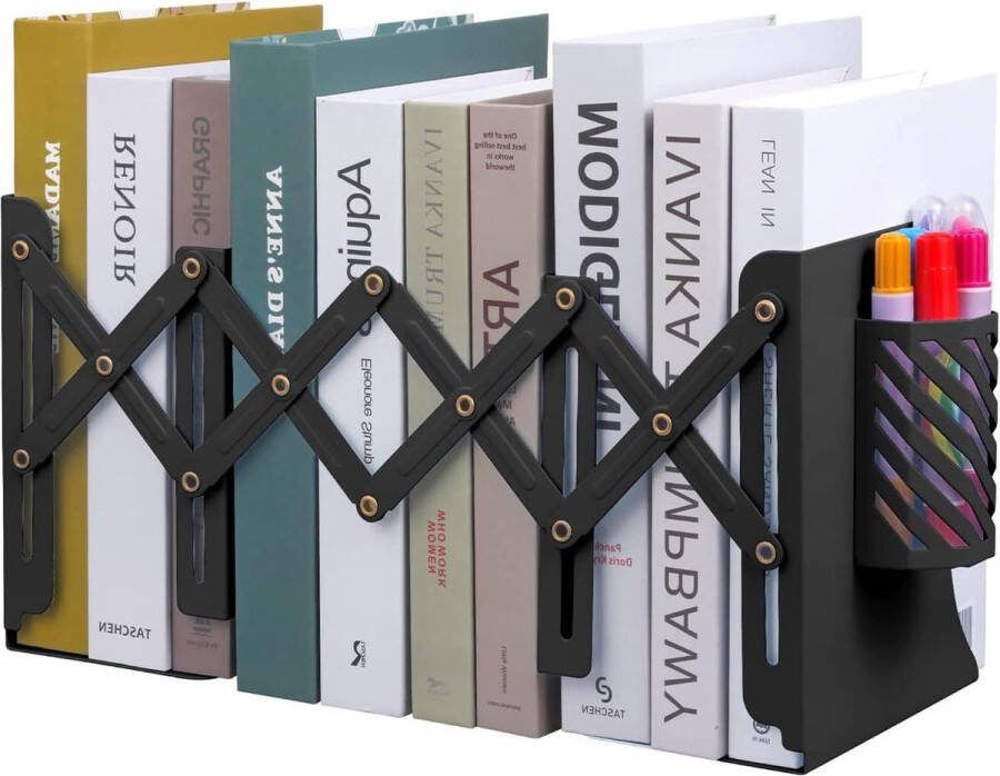 Verstelbare uitbreidbare boekensteunen metaal kinderen boekenstandaard tijdschriftenmap antislip boekhouder met afneembare penhouder keuken kantoor school bibliotheek zwart