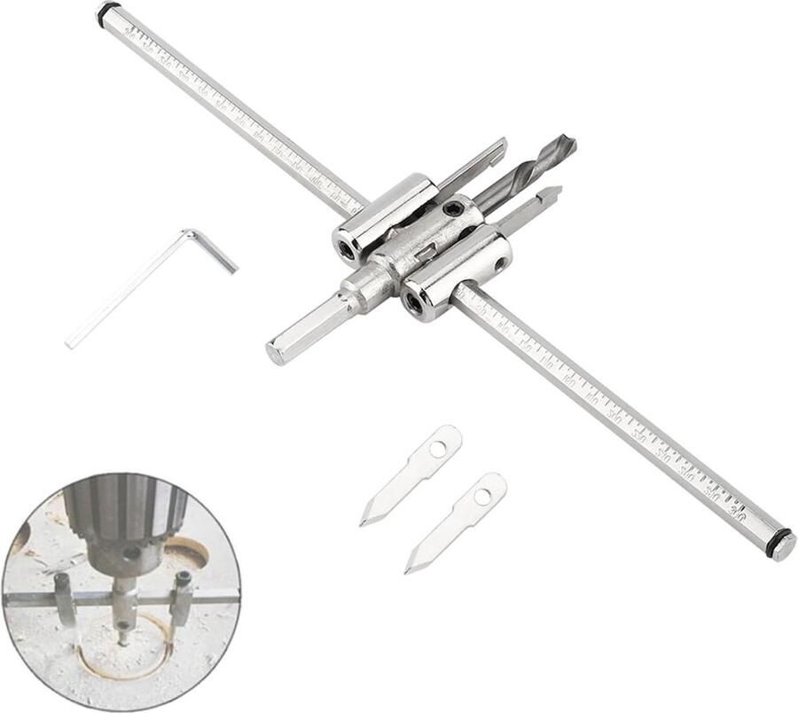 Verstelbare Zilveren Cirkel Gatzaag Boor Set 30-300mm DIY Houtbewerking Tool Gemaakt van Gelegeerd Staal