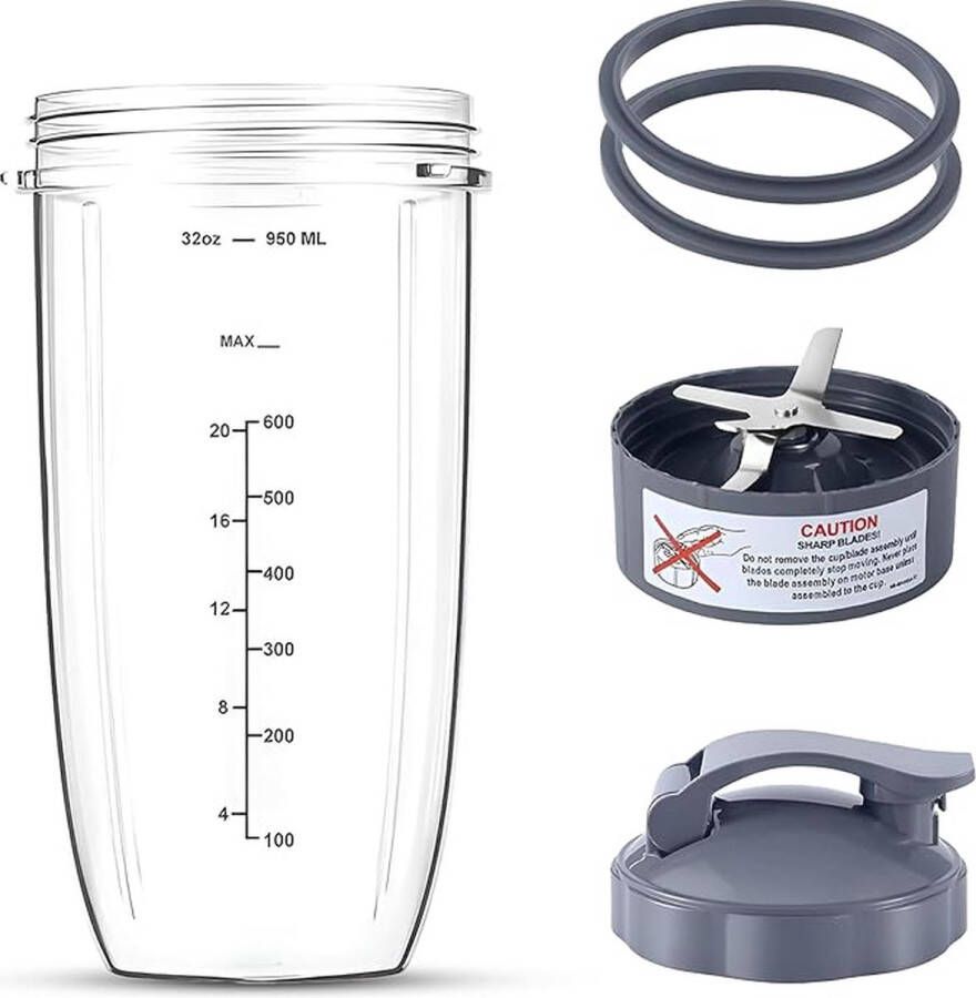 Vervangende beker van 32 oz voor de Nutribullet Cup met een draagbaar deksel Premium extractormesvervanging voor de nutribullet blender en 2 dekselringen compatibel met nutribullet accessoires