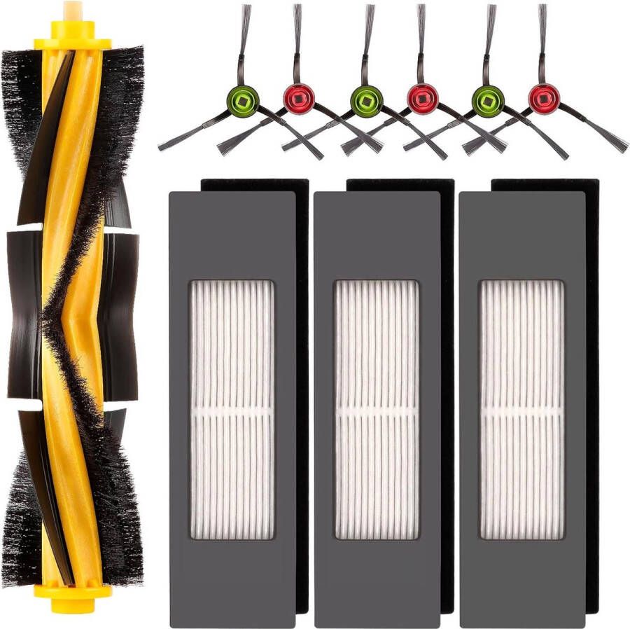 Vervangende filterborstelset Compatibel met Ecovacs T8 T8 MAX N8 PRO Accessoireset voor robotstofzuigers 1 hoofdrolborstel 3 HEPA-filters 6 zijborstels
