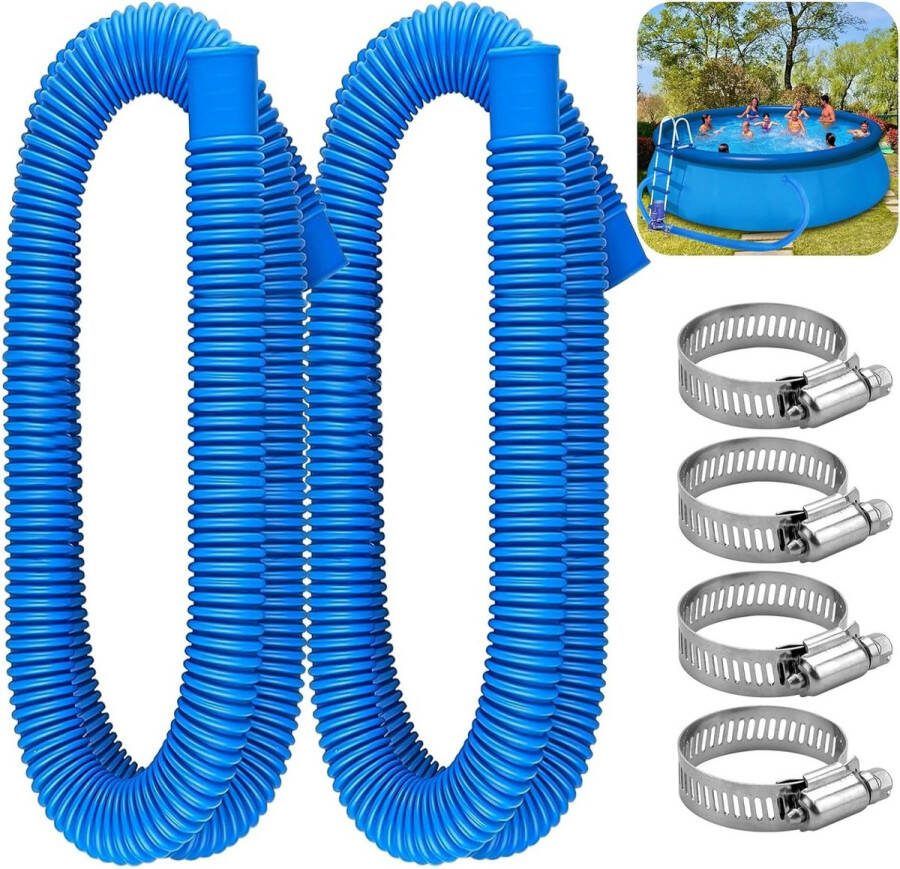 Vervangende zwembadslang met 4 metalen verbindingsringen blauw Water Replacement Hose