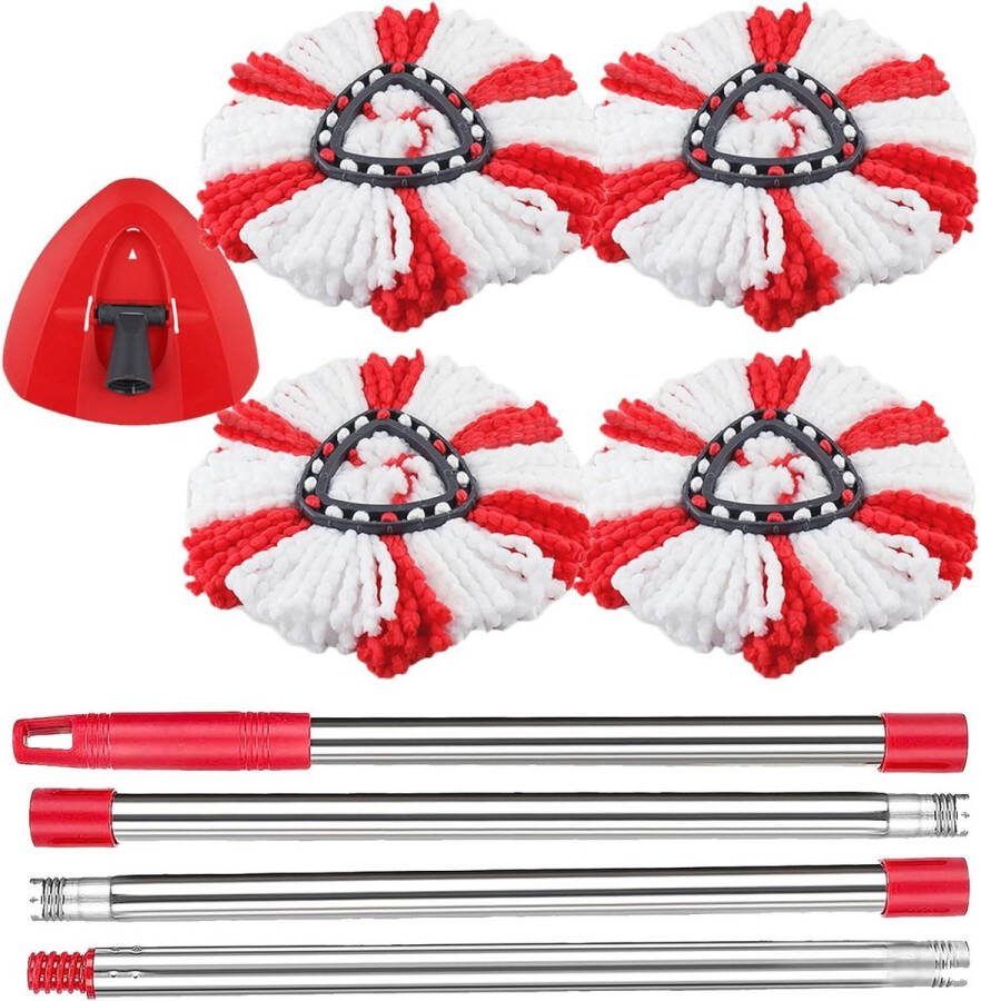 Vervanging Rood Gestreepte Mop Hoofd voor Turbo Spin Mop Geschikt voor Viledar Spin Turbo Turbo Smart EasyWring & Clean 1 Tank Emmer + 1 Base + 1 Metalen Handvat