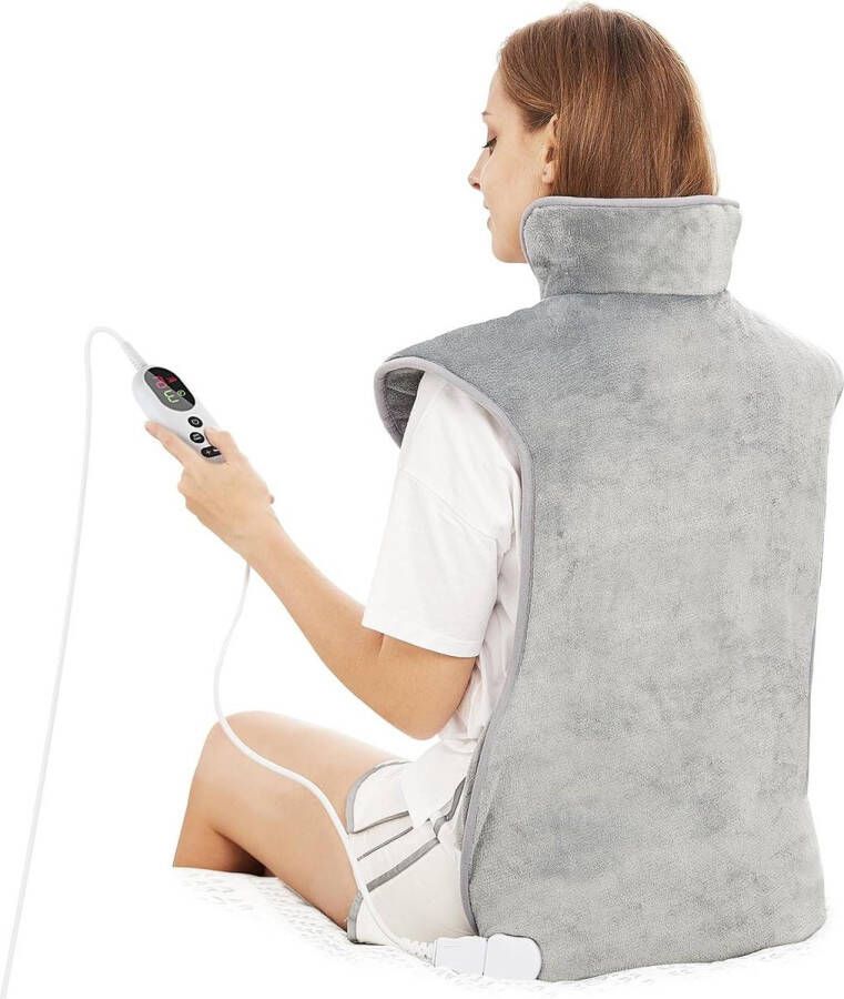 Verwarmingskussen rug nek schouders 60x100cm Fast-Heat heupband 3 warmteniveaus automatische uitschakeltimer Comfortgrijs massage matras