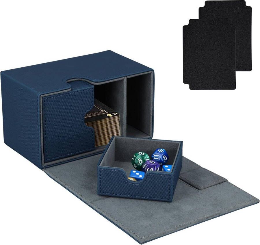 Verzamelkaarten opbergdoos voor 120+ kaarten zonder mouwen PU deck box 2 vakken dobbelsteenbak inclusief 2 premium kaartverdelers