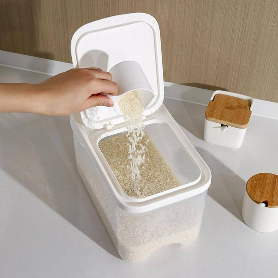 Verzegelde Rijstemmer 5kg Huishoudelijke Voedselopslagcontainer met Maatbeker Voor Hondenvoer Kattenvoer Rijst Graan Bloem rice dispencer