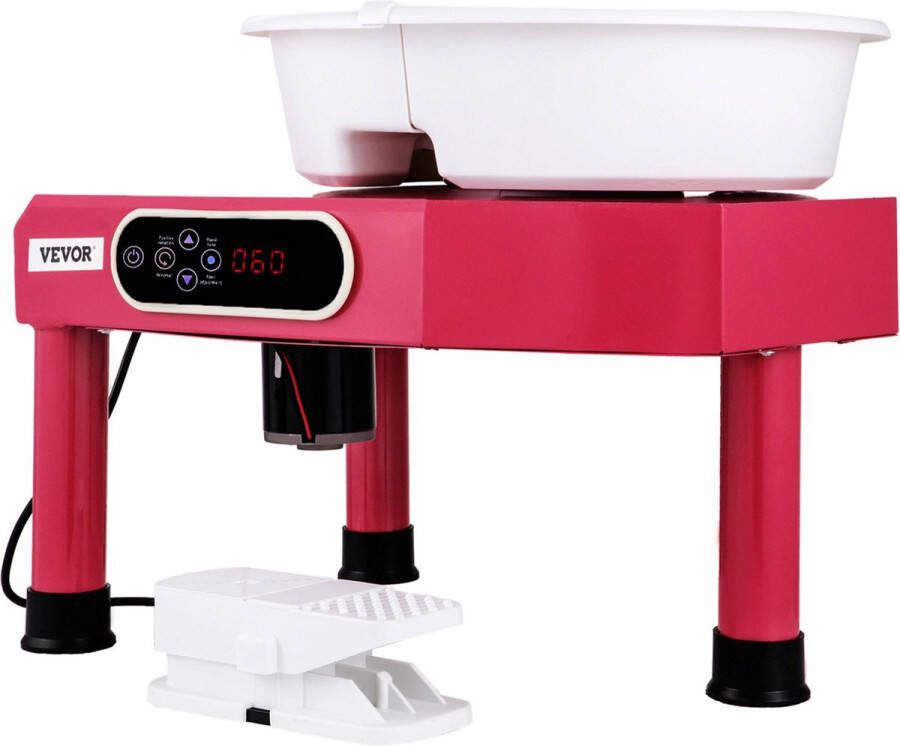 Vevor Boetseertafel Elektrische Draaischijf voor Pottenbakken LCD scherm & Voetpedaal 350w Roze