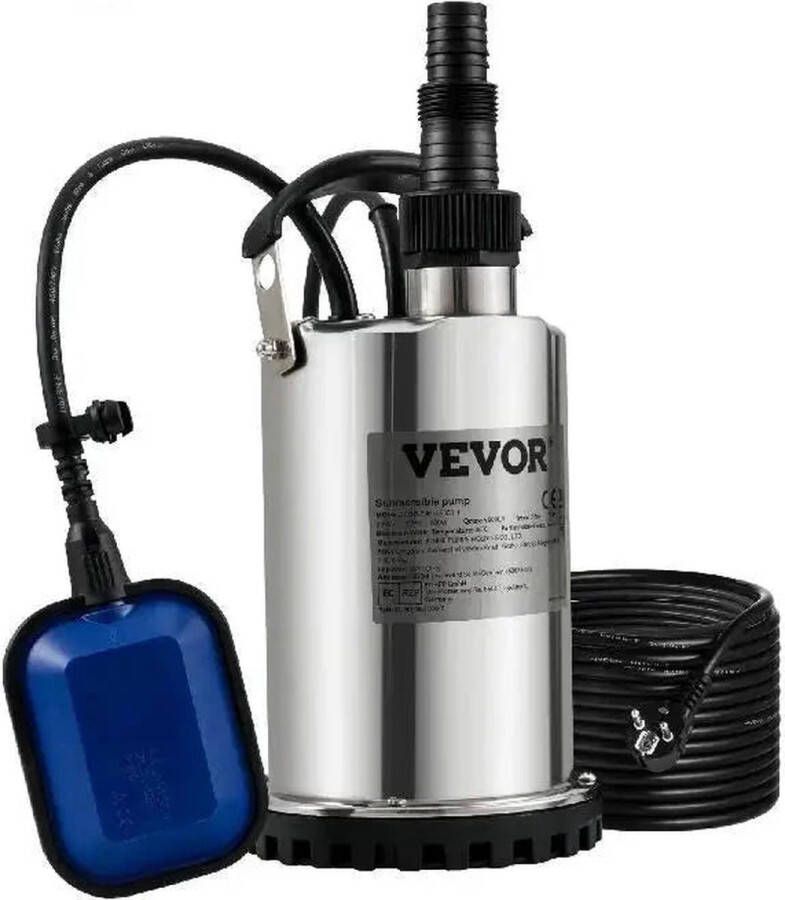 Vevor Dompelpomp Rioolpomp 550W 0.75HP 230V 50Hz voor het oppompen van water uit zwembaden kelders en hot tubs Zilver