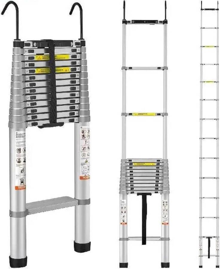 Vevor Vouwladder Telescopisch Uitschuifbaar Draagvermogen 170kg Telescopische Vouwladder 4.5m Telescopische Ladders Soft Close Soft Close Aluminium Vouwtrap Vouw ladder Steigerladder