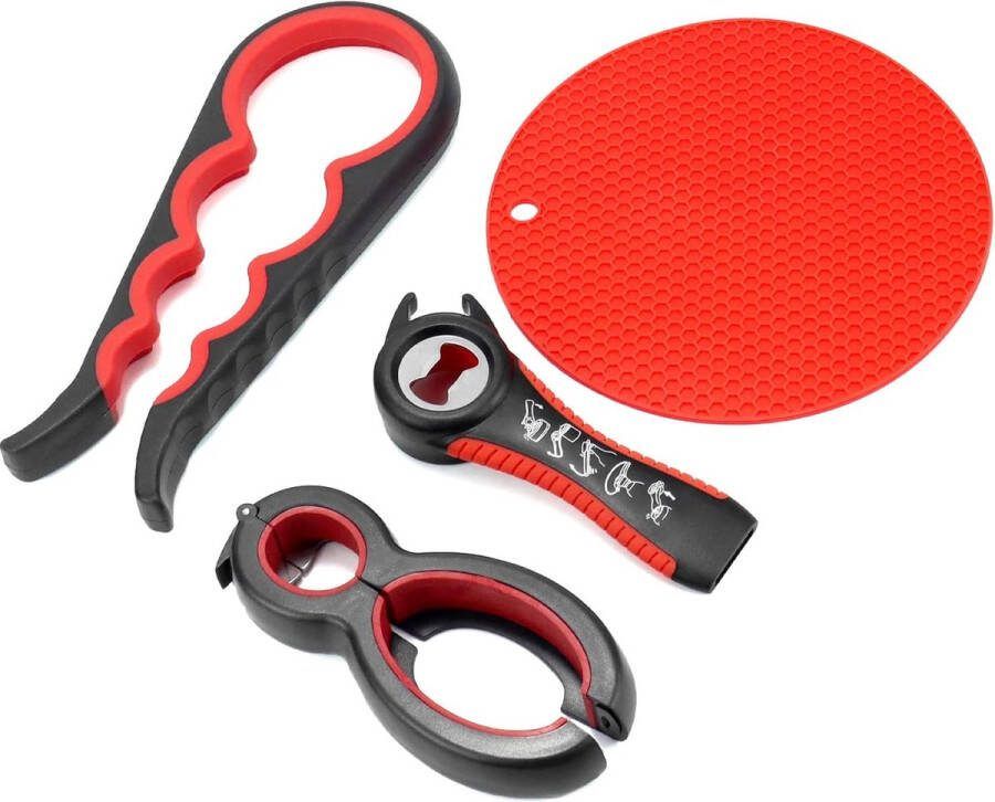 Viatel delige dekselopenerset 6-in-1 potopener 5-in-1 flesopener 4-in-1 potopener en rubberen pad om te openen voor potdeksels flessendoppen