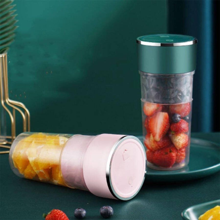 Viatel Juicer cup Smoothie maker PRO Draagbare Blender op accu mini blender to go – 4 bladen – 400ml – roze Groen