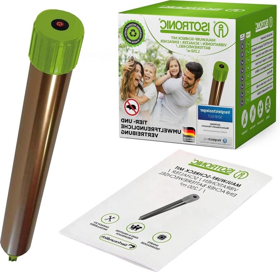 Vibrasonic Mollenverjager met Trillingsmotor op Batterijen Bescherming tegen Mollen Slangen en Woelmuizen