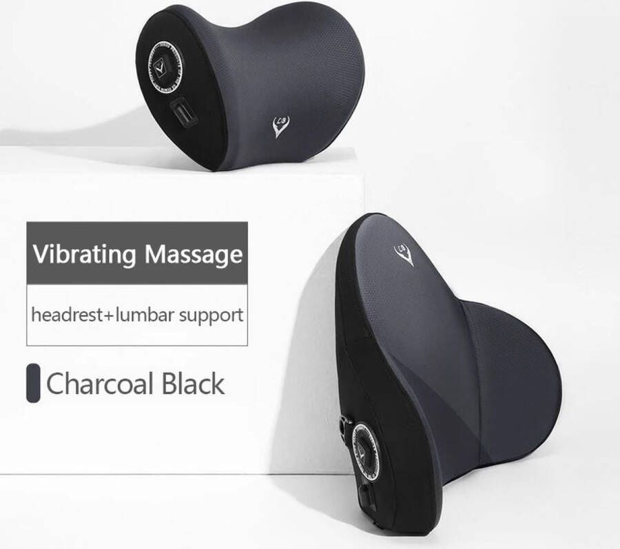Vibrating Massage Set Voor In De Auto Ergonomisch Nekkussen & Rugleuning Ideaal Voor Een Lange Reis Gaat Automatisch Uit Zwart