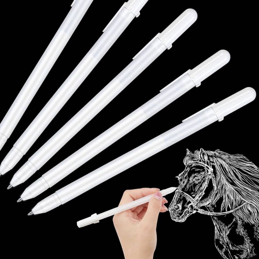 Vicloon Witte Gelpen Set 5 Stuks 0 8 mm Witte Pen Met 8 Stuks Stiften Donker Papier Markeert Tekenen Markeert Schetspennen Gelpennen Voor Tekenen Ontwerp Dagboek Fotoalbum Doe-het-zelf