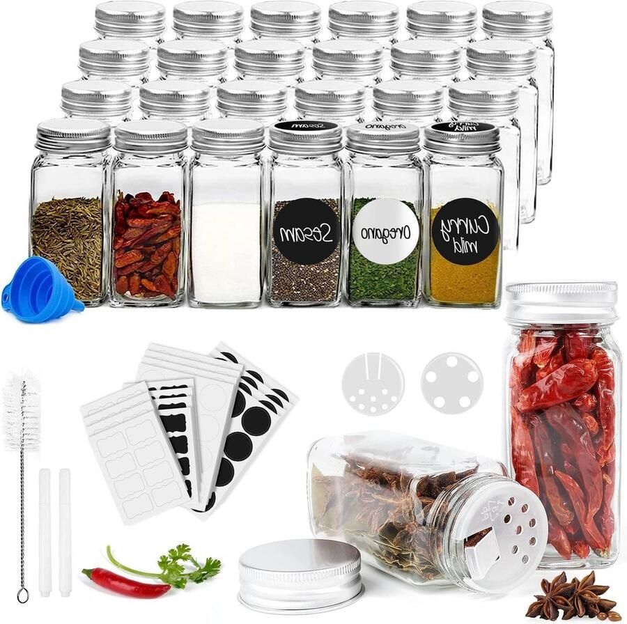 Vierkant Glas Spice Jars Set Kork 24 Stuks 120ml Kruidenpotjes Voor Keuken Kruidenpotjes