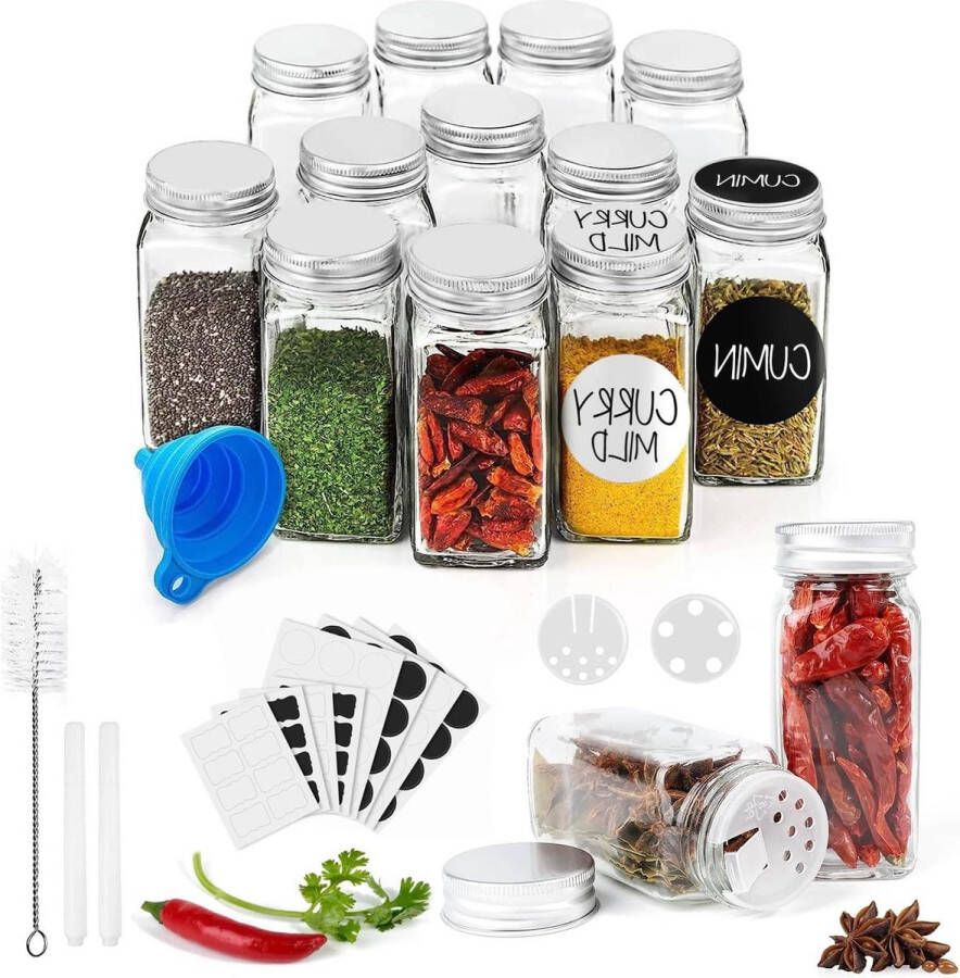 Vierkant Glas Spice Jars Set Kork Kruidenpotjes 12 Stuks 120ml Vierkant Voor Keuken kruidenpotjes vierkant