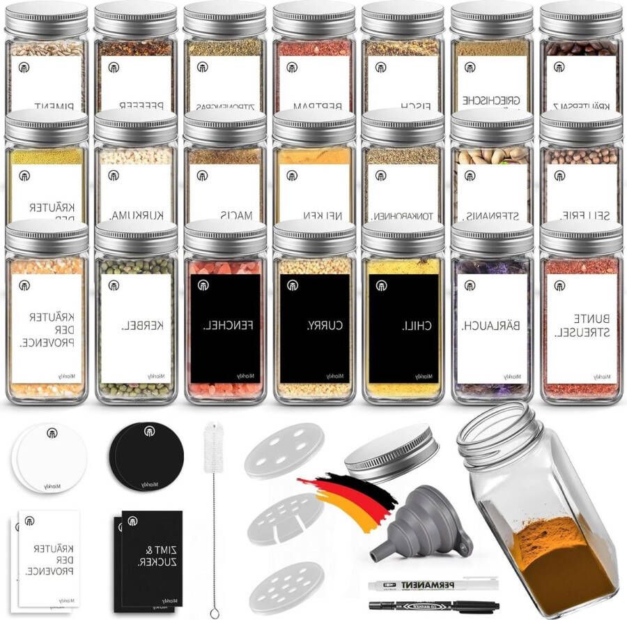 Vierkant kruidenpotje met stickers 24 stuks glazen kruidenorganizer 120 ml draaibaar kruidengatdeksel etiketkruidenpotje Kruidenpotjes met Stickers