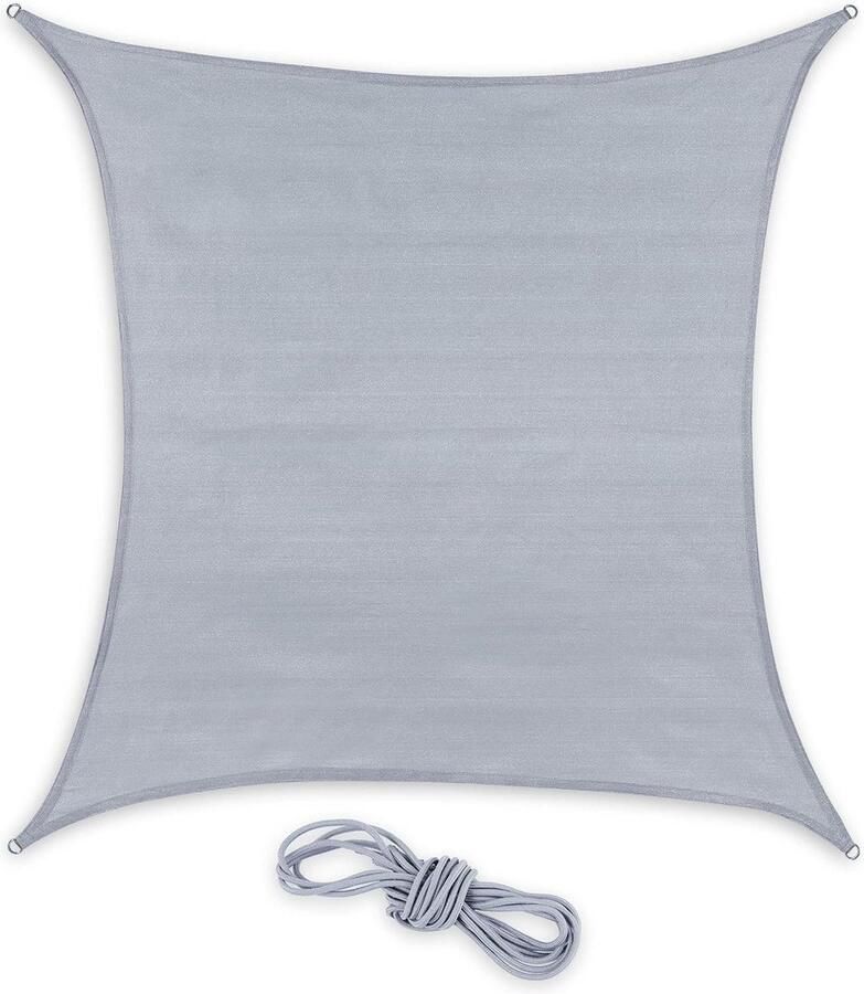 Vierkant Schaduwdoek 3 x 3 m HDPE UV-Bestendig Inclusief Scheerlijnen Lichtgrijs