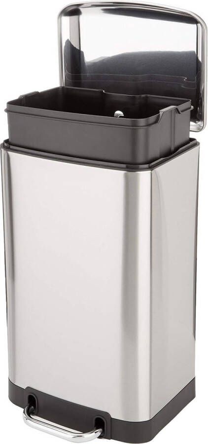 Vierkante afvalbak 20 liter zilver en zwart