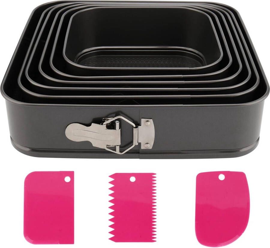 Vierkante bakvorm set van 6 18 20 22 24 26 28 cm vierkante bakvorm springvorm vierkant met anti-aanbaklaag van staal met trapezoïdale taartschraper