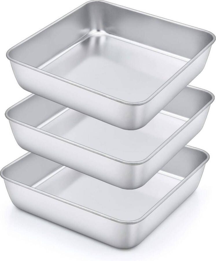 Vierkante cakevorm 3 stuks roestvrij staal brownie ovenschaal set 21 x 21 cm vaatwasmachinebestendig bakvorm voor cake brownie lasagne