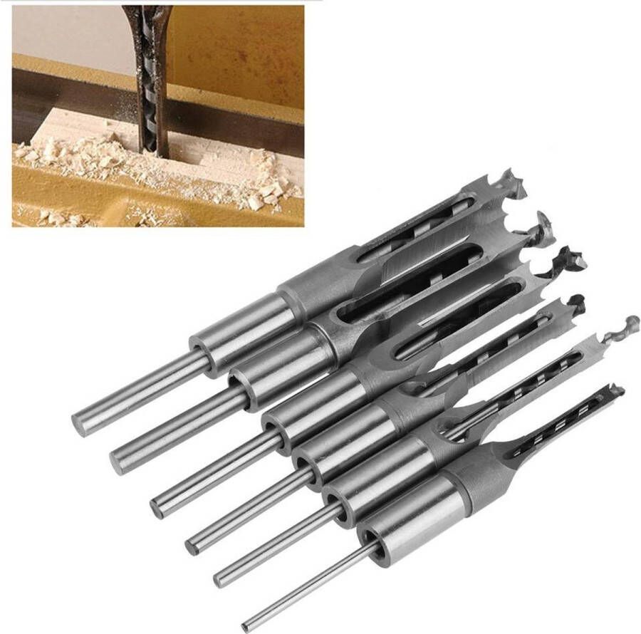 Vierkante Gat Boren Set van 6 Stuks Insteek Beitel Gatenzaag Boor Rotatie Boor Houtbewerking Tool