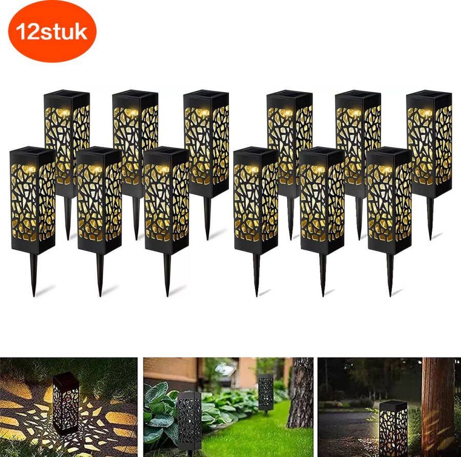 Vierkante gazonlamp(12 stuks) -Solar Grondspots- Padverlichting-Tuinverlichting-auto-sensing zonne-tuinpad lichten warm wit waterdichte gazon lamp holle vierkante grondlamp creëren tuin sfeer