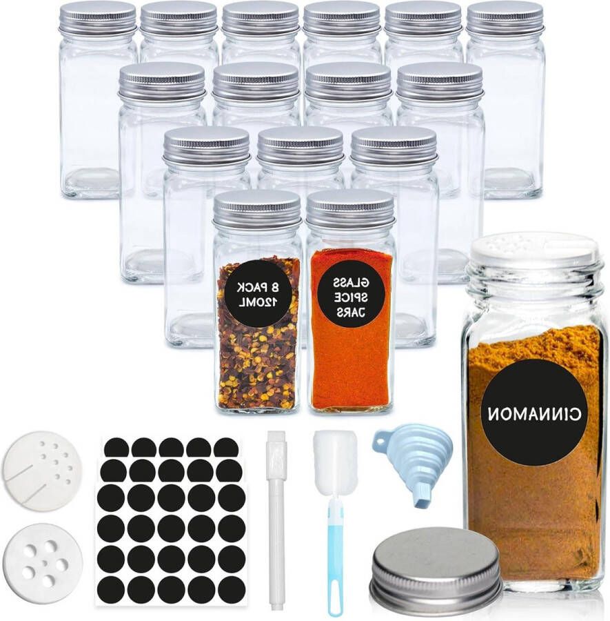 Vierkante Glazen Kruidenpotjes Set met 120ml Glazen Voorraadpotten 16 Stuks herb jars