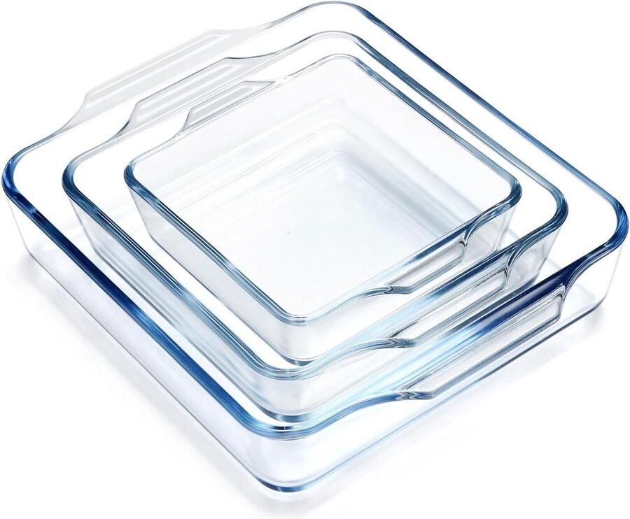 Vierkante glazen ovenschaal set van 3 ovenvaste gerechten borosilicaatglas kleine braadpan schotel 04 l + 08 l + 13 l