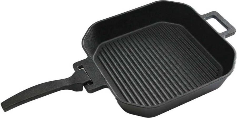 Vierkante grillpan 29 x 29 cm gietijzeren pan met afneembare handgreep stoven-braden-grillen oven & grill