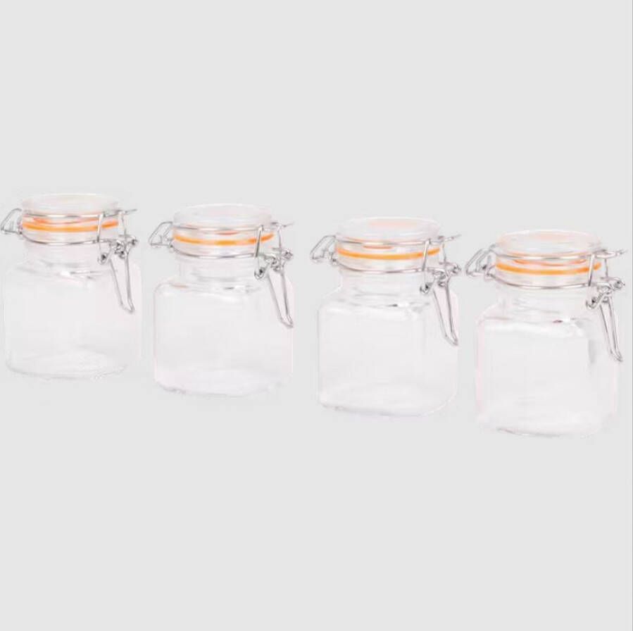 Vierkante Kruidenpotjes met Afgeronde Hoeken Set van 4 Klemdeksel en Luchtdichte Afsluiting (100 ml) Houd Je Kruiden Vers en Georganiseerd met Onze Duurzame Glazen Potjes Perfect voor Elke Keuken!