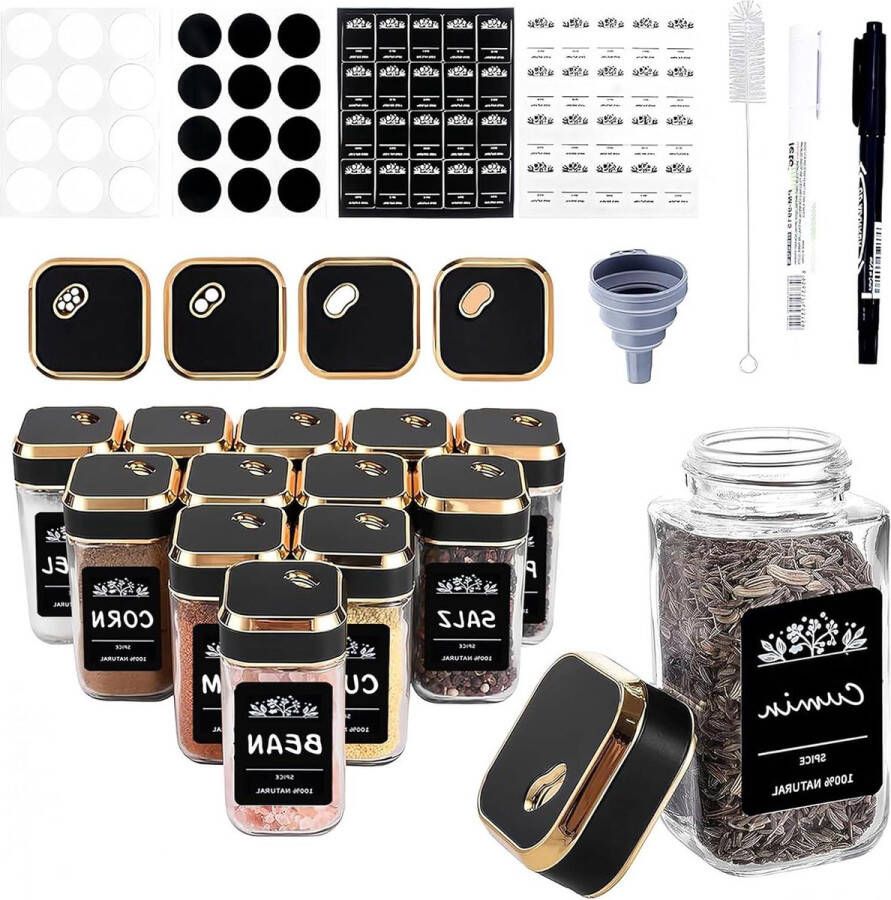 Vierkante kruidenpotjes set van 12 stuks 120 ml verdikt glas strooiinzetstuk kruidenstrooiers met draaisluiting Kruidenpotjes