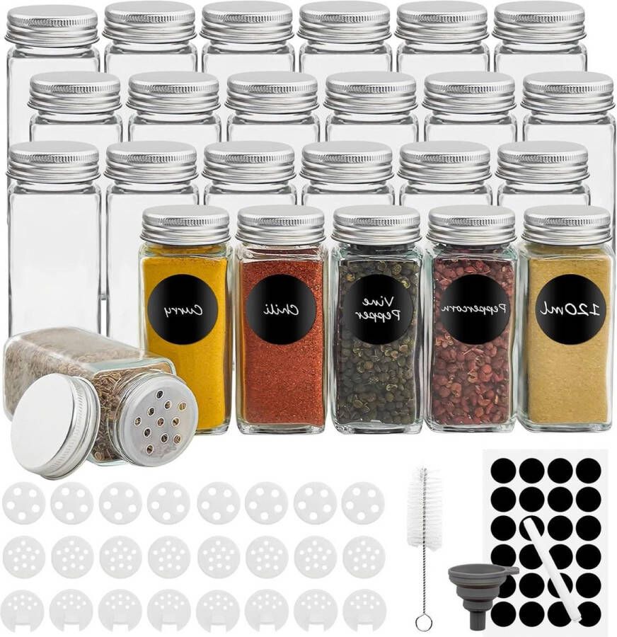 Vierkante kruidenpotjes set van 24 120 ml glazen kruidenstrooier met schroefdop en accessoires kruidenpotjes vierkant