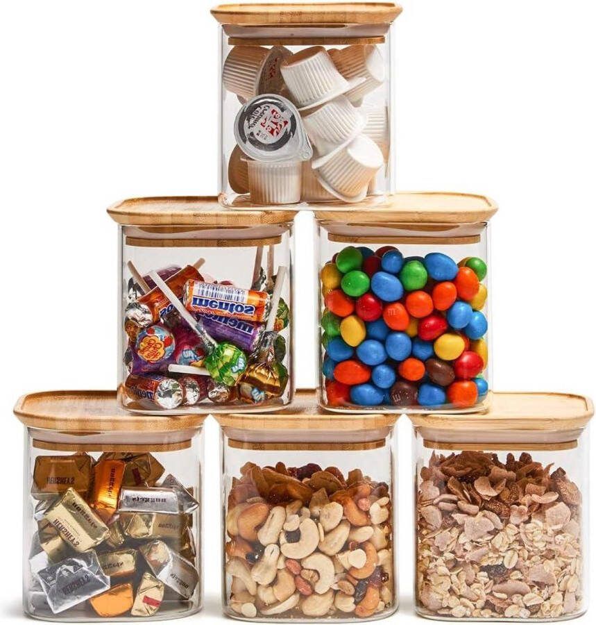 Vierkante Stapelbare Voorraadpotten van Borosilicaatglas 700 ml Luchtdicht Deksel Voedselbewaardoos voor Keukenopslag Set van 6
