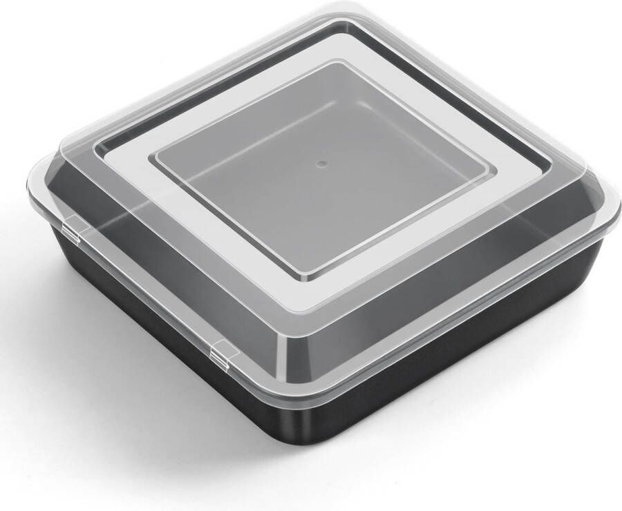 Vierkante taartvorm roestvrijstalen ovenschaal met luchtdicht deksel anti-aanbaklaag rechthoekig perfect voor lasagne brownie cake gezond en gemakkelijk te reinigen 21 x 21 x 5 cm