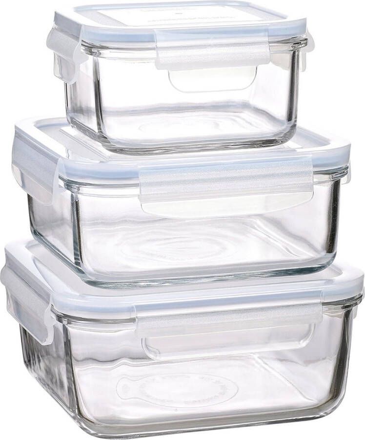 Vierkante Voorraaddozen Van Gehard Glas Magnetrontype 490 ml 900 ml 1200 ml Set van 3