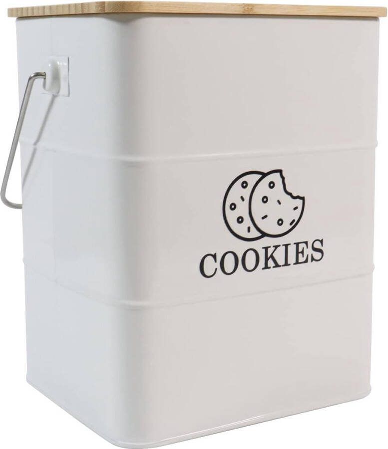 Vierkante witte opslagcontainers metalen koektrommel met luchtdicht deksel en handvat koektrommel voedselopslagpotten voor snoep koekjes suiker chocolade en snacks