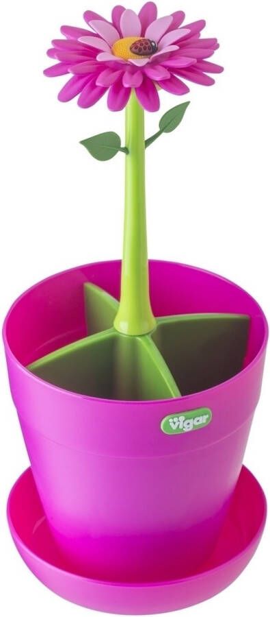 VIGAR Flower Power bestekmand afdruiprek polypropyleen rubber roze groen centimeter