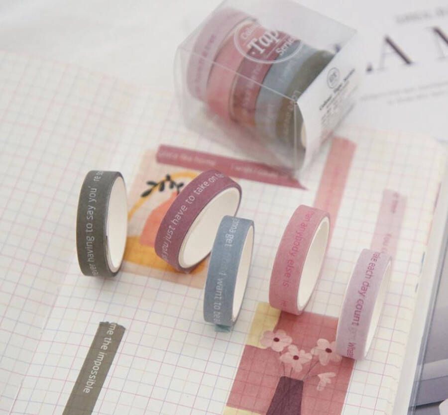 Merkloos Sans marque Vijf Kleuren Tekst Quotes Washi Tapes | Roze Blauw Groen | Citaten | Spreuken | Gezegden | Meerdere Washi Tapes Rollen| Vijf Verschillende Masking Tapes | Bullet Journal | Journalling | Plakboeken | Stickers | Tapes | Multi Pack Washi Tapes