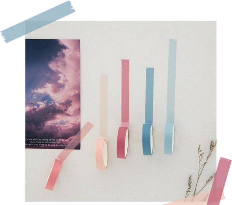 Merkloos Sans marque Vijf Kleuren Washi Tapes Roze tot Blauw | Meerdere Washi Tapes Rollen| Vijf Verschillende Masking Tapes | Bullet Journal | Journalling | Plakboeken | Stickers | Tapes | Multi Pack Washi Tapes | Roze Blauw Licht Roze Licht Blauw Perzik