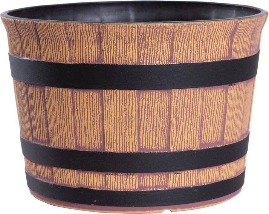 Vijverbak Jinfa Bloempot Kunststof Hout-Look Walnoot Whiskyvat Ø 36 cm H 25 cm Vijverbak