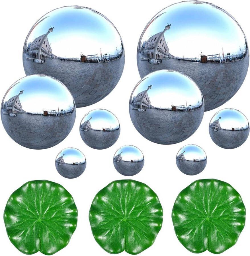 Vijverbak Kleine tuinvijver decoratieset 9 zilveren zwemballen voor vijver mini vijver roestvrij staal spiegelbal huis en tuin ornament decoratie voor mini vijver fontein vijver bekken zilver Vijverbak