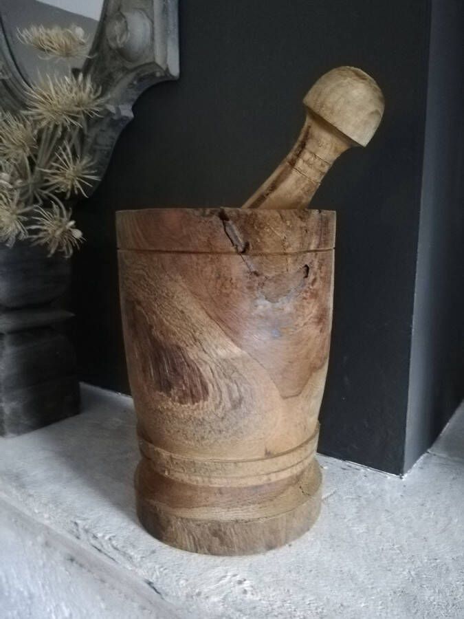 Merkloos Vijzel decoratie pot van hout landelijk robuust en sober uitstraling