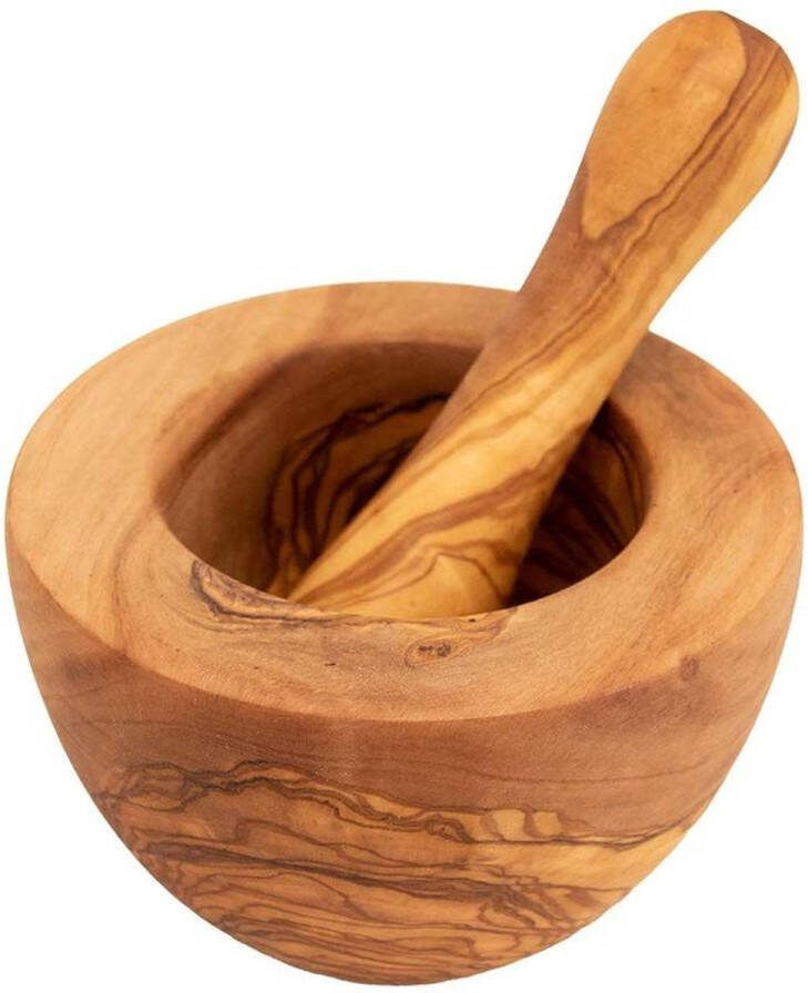 Vijzel en stamper olijfhout 12 cm diameter