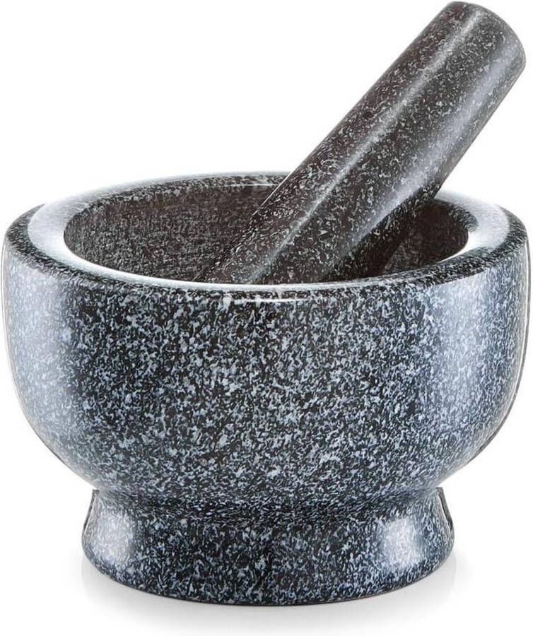 Vijzel en stamper set graniet antraciet ca. 13 x 13 x 8 cm