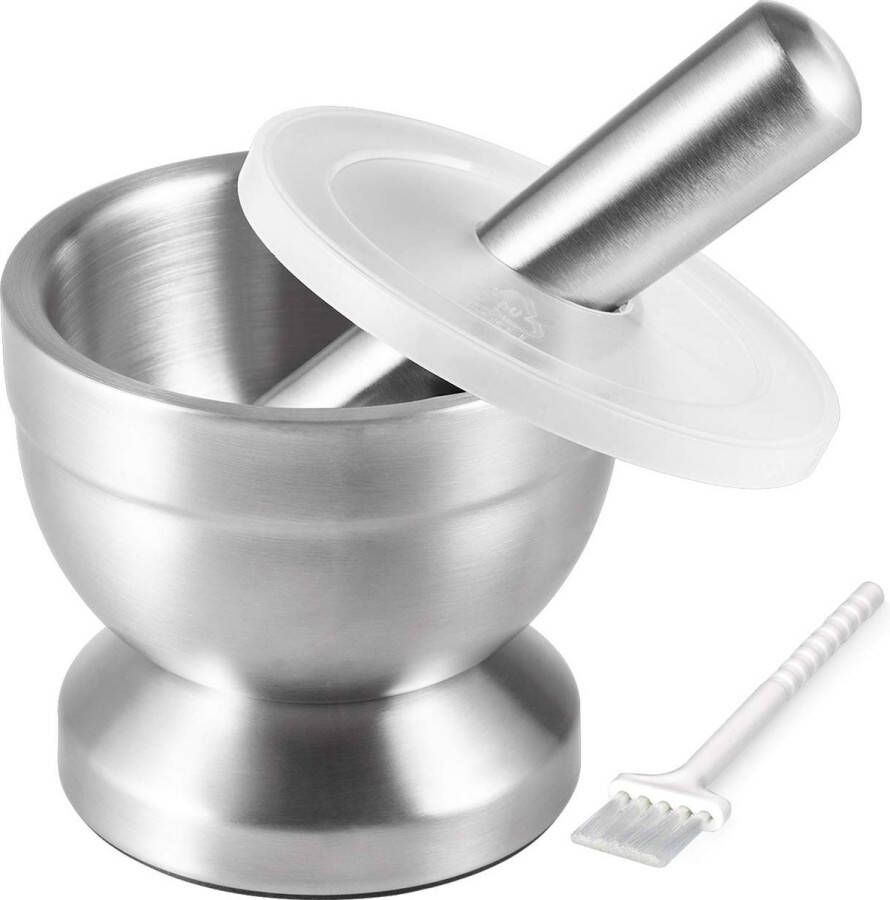 Vijzel en stamper set roestvrij stalen vijzel met klem en deksel diameter 10 cm