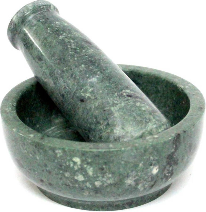 Vijzel en stamper van natuursteen diameter 102 cm kruidenmolen aardappelstamper Okhli en Musal ondiep groen