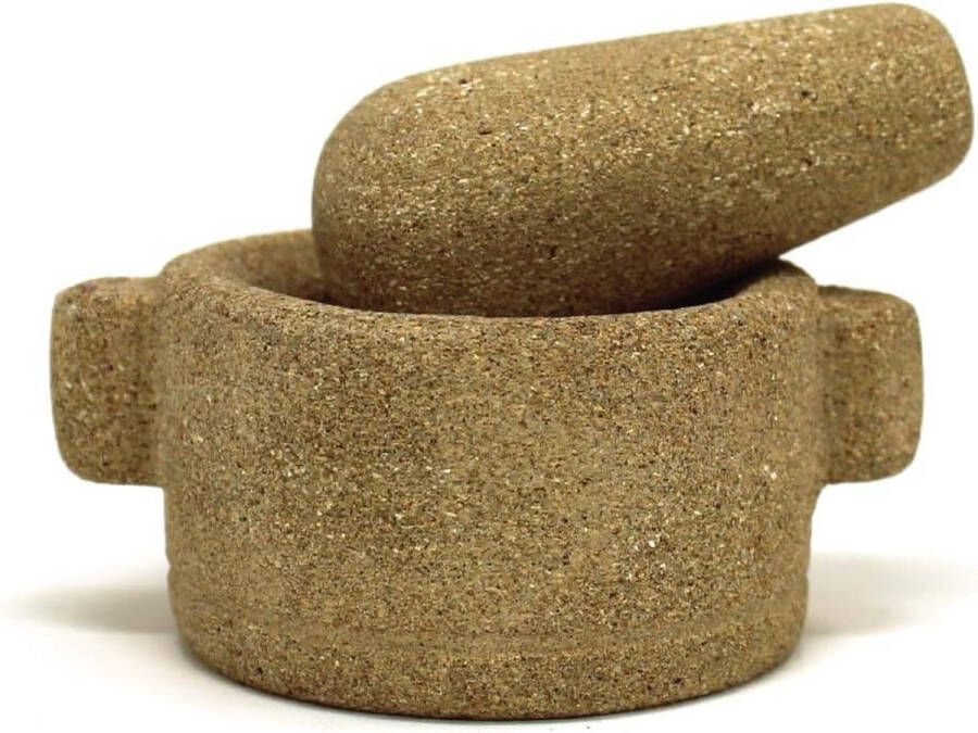Vijzel en stamper van zandsteen Handgemaakt in Ecuador Voor het bestuiven van wierookhars Praktisch en duurzaam 6 x 35 cm
