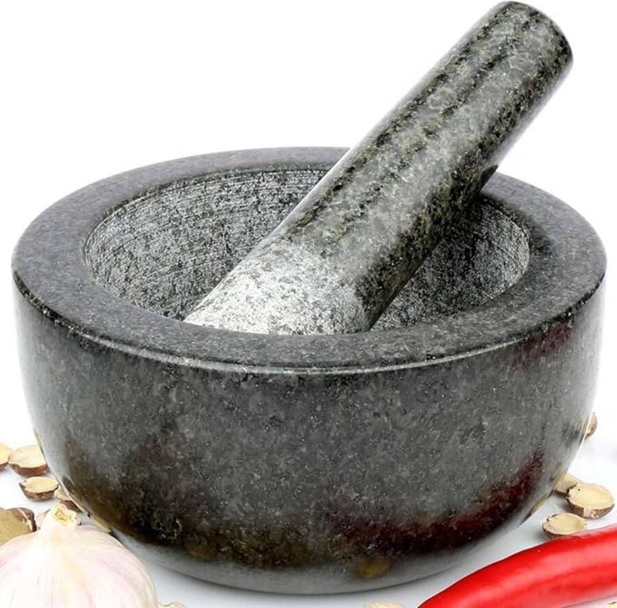 Vijzel met stamper graniet premium mortier met stamper groot diameter 16 cm